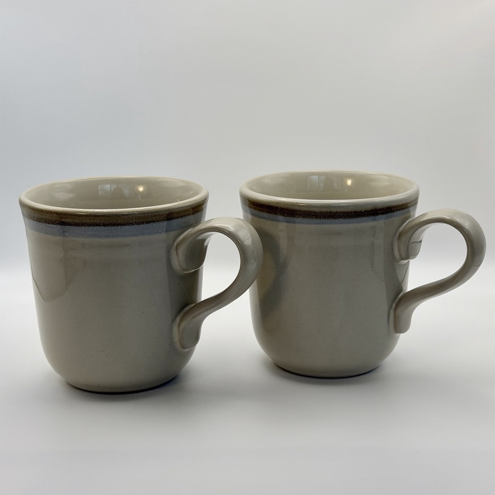 Noritake Stoneware Japan 2 Coffee Mugs Painted Desert Stripe Rustic Vintage Set